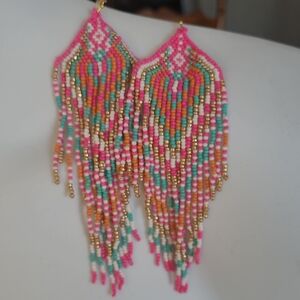 Colorful Beaded Fringe Earrings